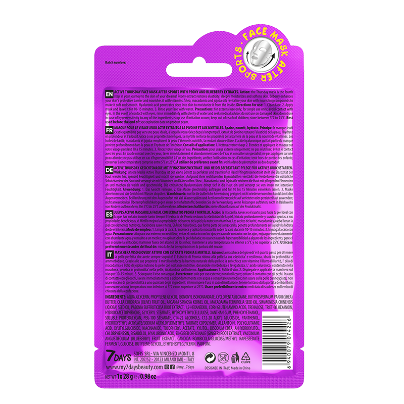 7DAYS Active Thursday Sheet Mask 28g - Image 2